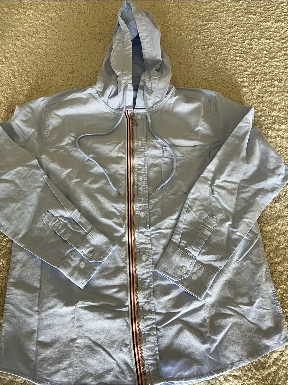 Light Blue Hooded Button-Front Jacket Charles-Nancy Brand